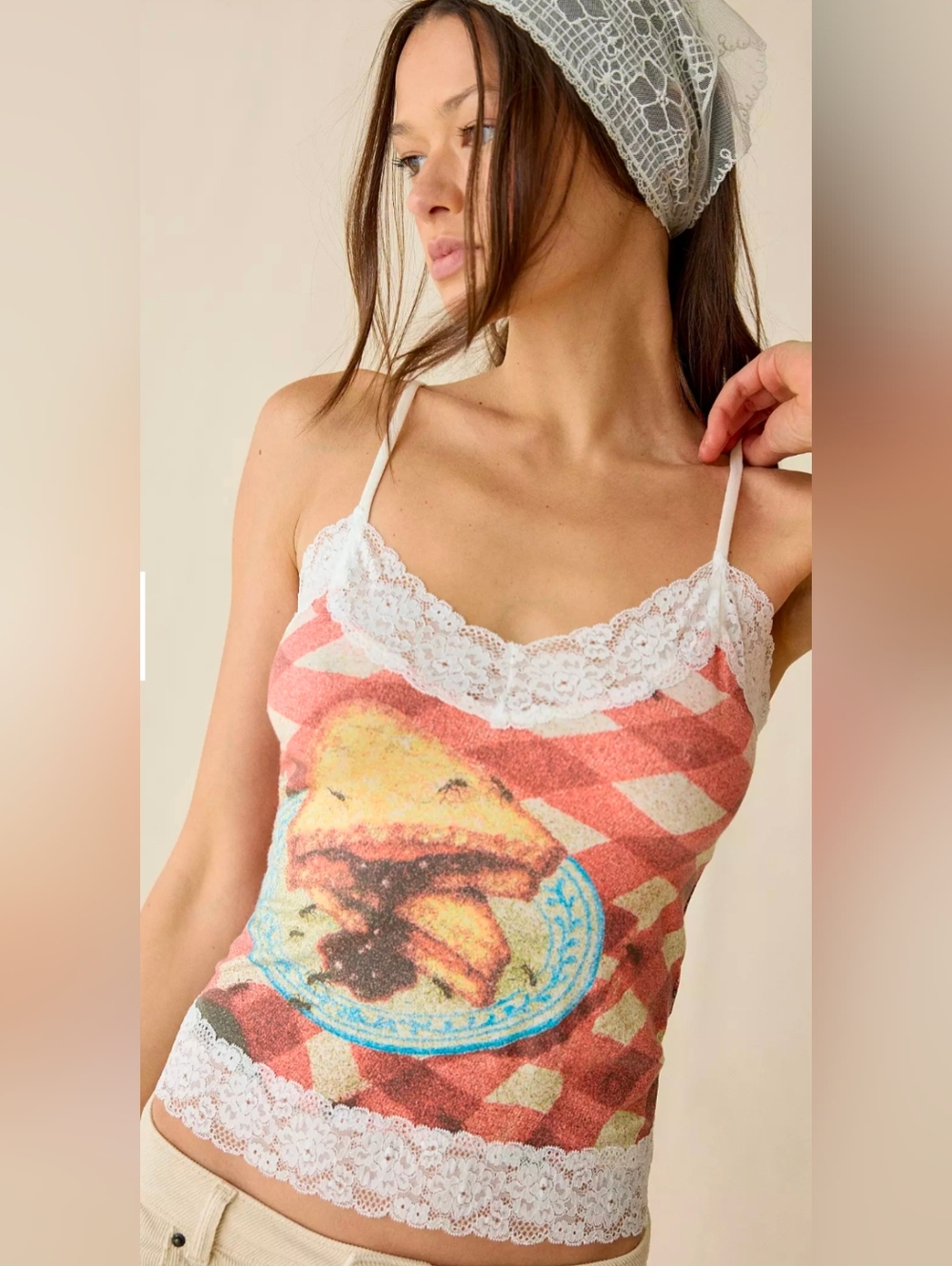 Kimchi Blue Picnic Graphic Lace Trim Cami | XS